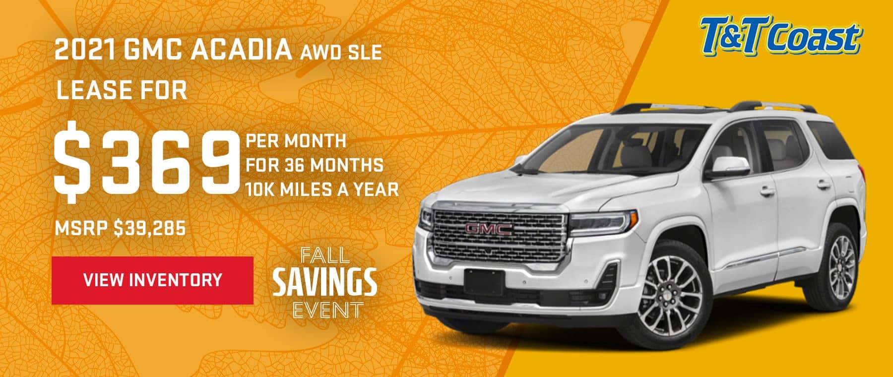 2021 GMC ACADIA AWD SLE MSRP $39,285 $369/MONTH LEASE! For 36 Months /10K Miles/Year