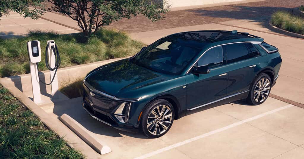2025 Cadillac LYRIQ parked by a charging station