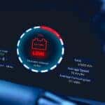 Low battery warning light on instrument panel of EV electric vehicle
