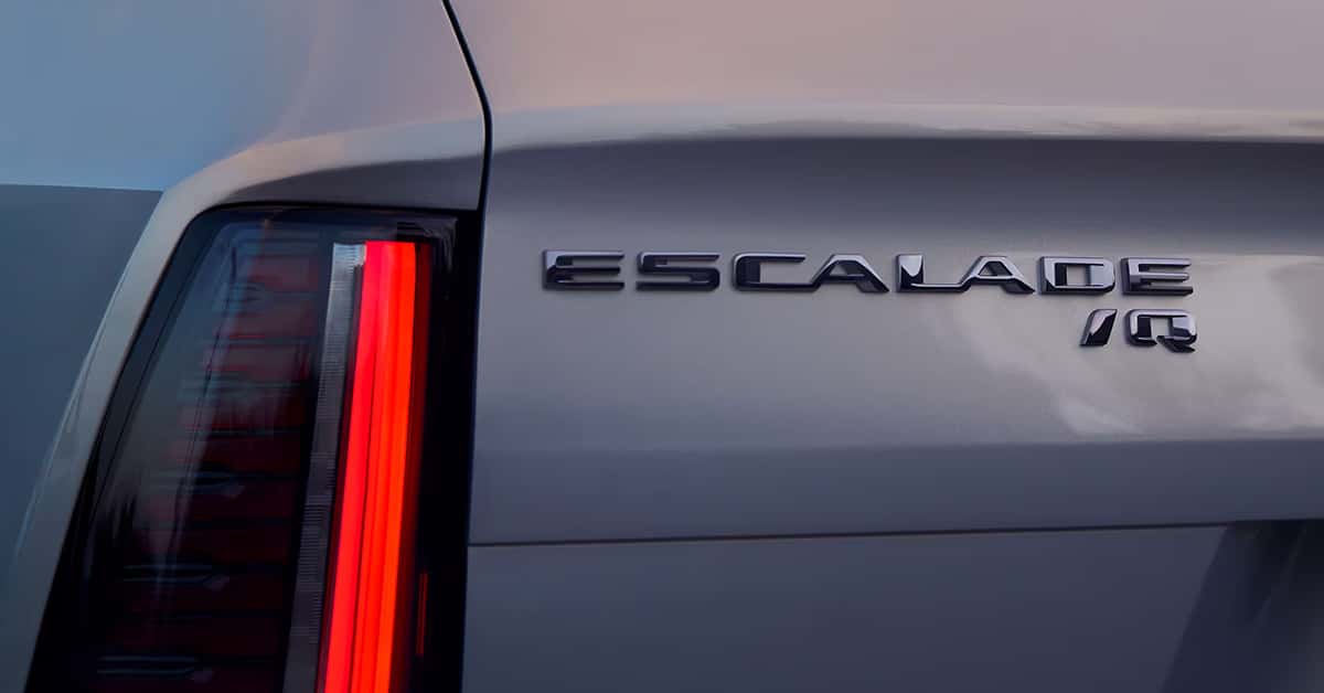 The model label "Escalade IQ" displayed in the back of the car 