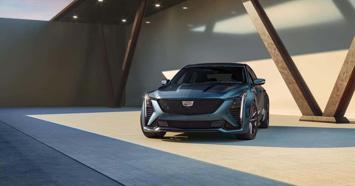 Front View of the Sleek 2026 Cadillac CT5 Sport Parked in Warehouse