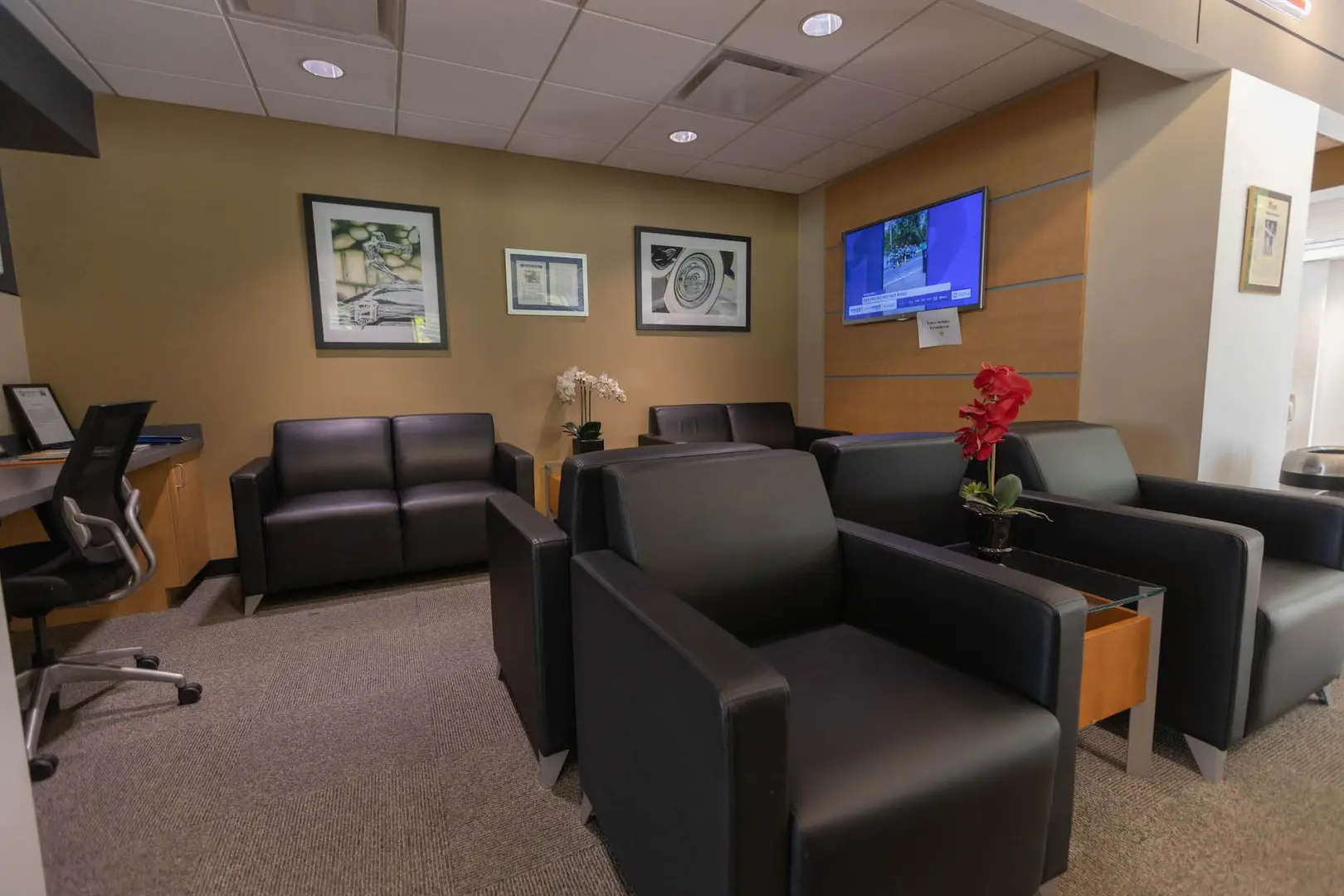 A shot of chairs in the waiting area