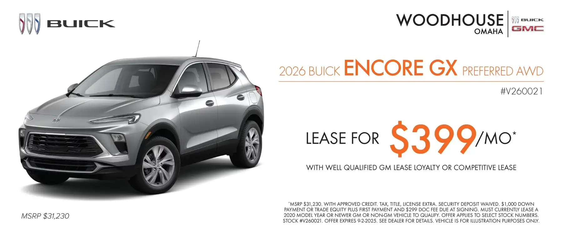2026 BUICK ENCORE GX PREFERRED AWD (V260021) - Lease for $399 per month for 39 months 10,000 miles per year*