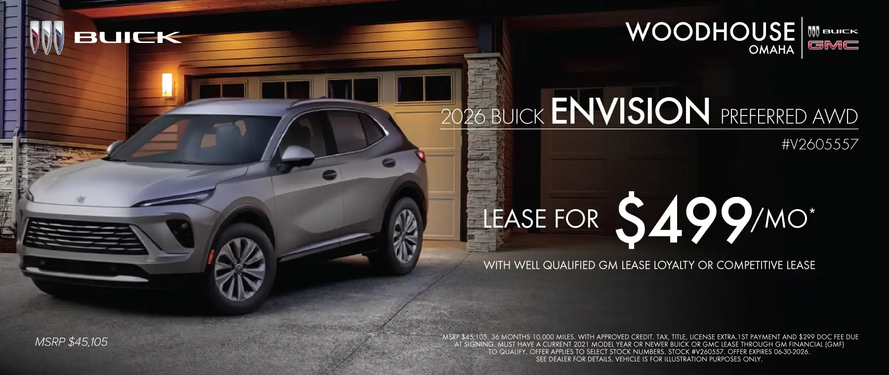 2026 BUICK ENVISION PREFERRED (V260557) - Lease for $499 a month for 36 months 10,000 miles per year*