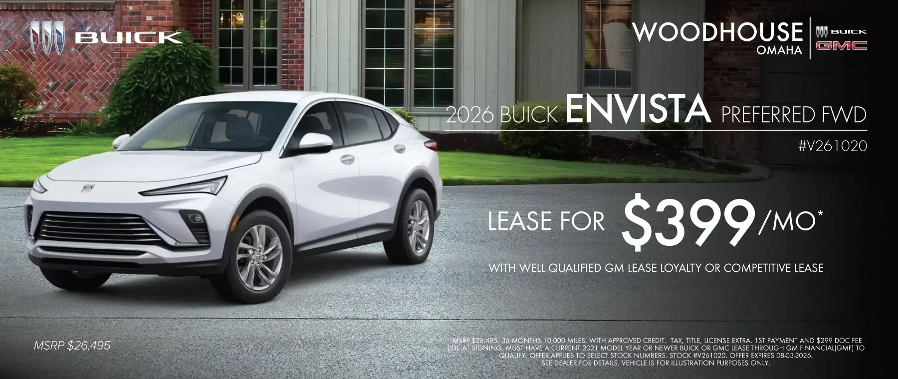 2026 BUICK ENVISTA PREFERRED #V261020 - LEASE FOR $399 A MONTH FOR 36 MONTHS 10,000 MILES PER YEAR*
