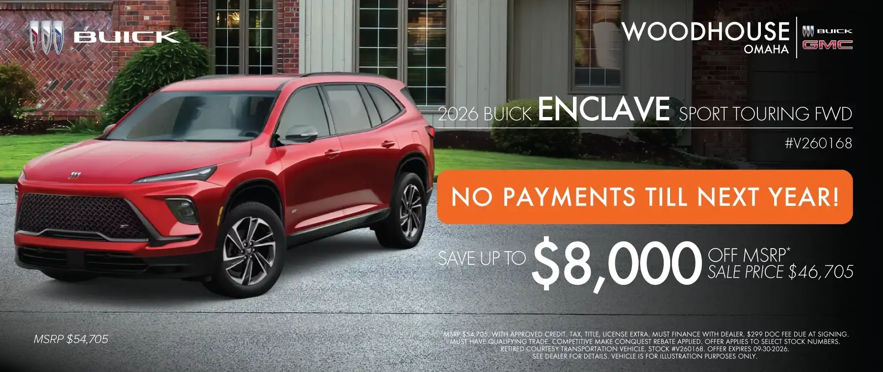 2026 BUICK ENCLAVE SPORT TOURING #V260168 - SAVE UP TO $8,000 OFF MSRP AND NO PAYMENTS UNTIL NEXT YEAR*