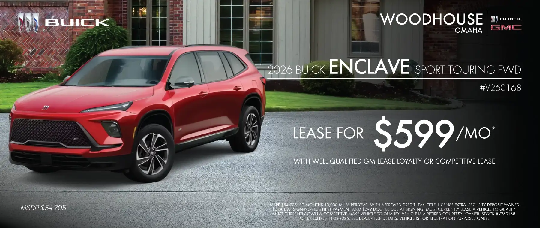 2026 BUICK ENCLAVE SPORT TOURING #V260168 - LEASE FOR $599/MONTH FOR 39 MONTHS/10,000 MILES PER YEAR*